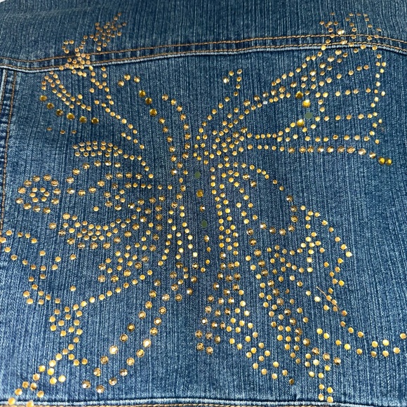 Vintage Y2K Bling Cropped 3/4 Sleeve Denim Jacket Size Large - Picture 6 of 7